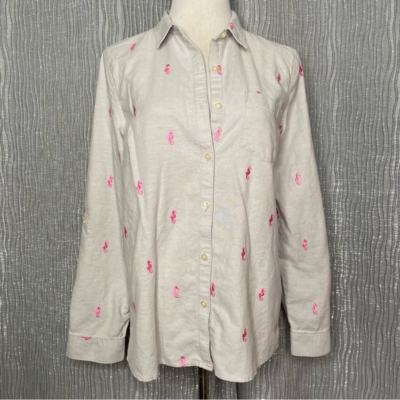 BASS roll tab seahorse embroidered button down shirt - Picture 2 of 7